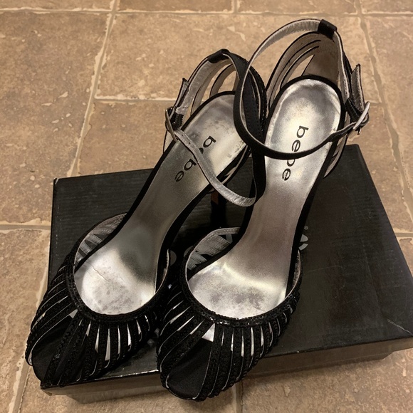 black sequin strappy heels